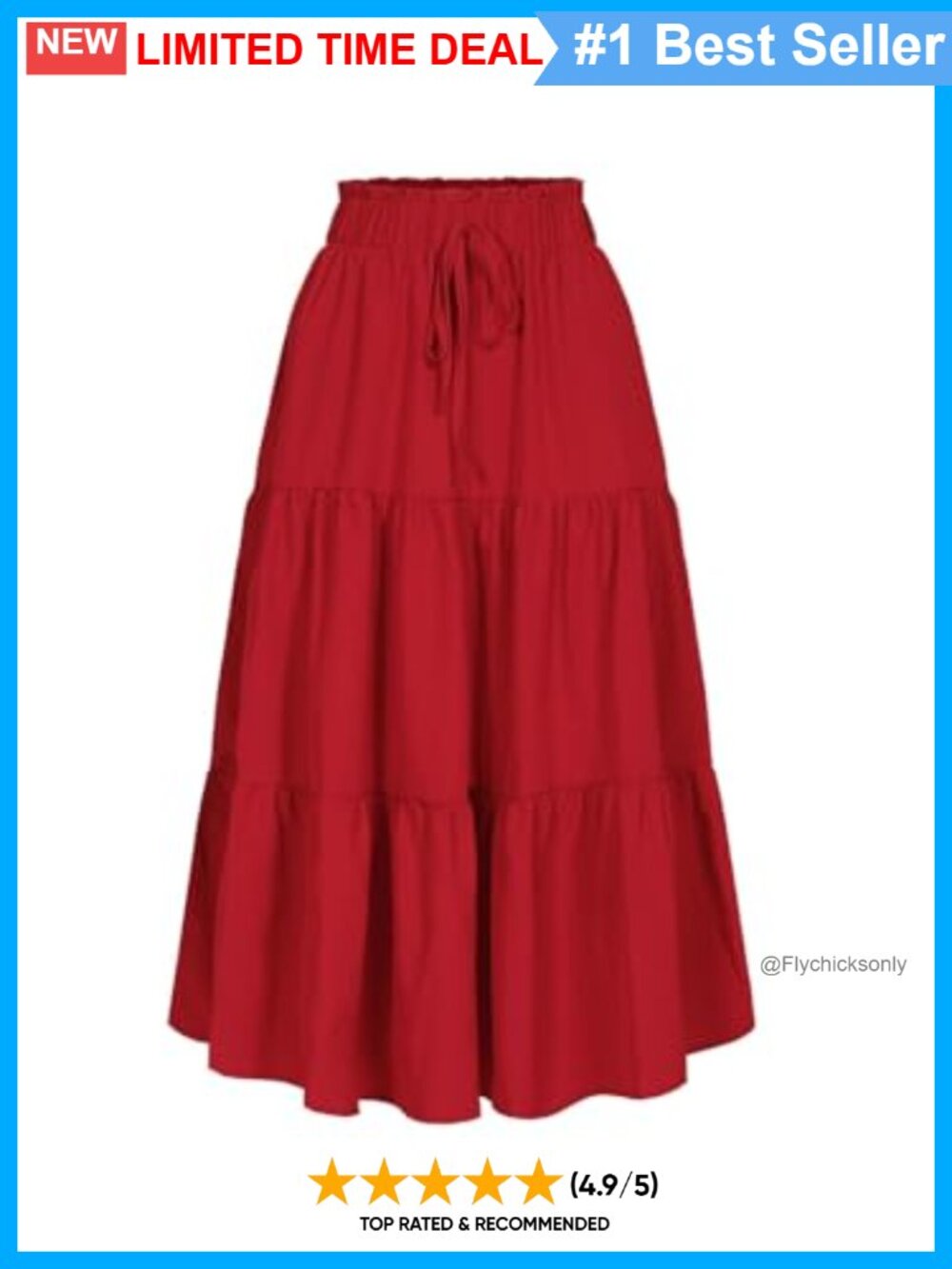 Women's High Waist Midi A-Line Skirt Tie Front Ruffle Hem Flowy Casual